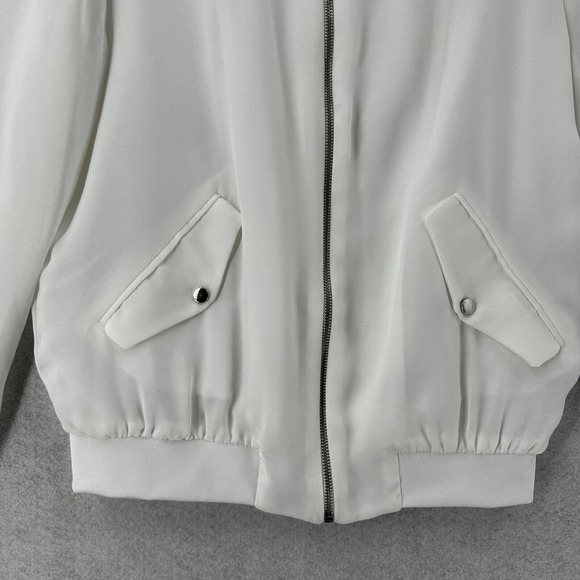 Zara Basic Track Jacket‎ Womens SMALL White Satin Zip Up Windbreaker Dressy - Picture 4 of 15